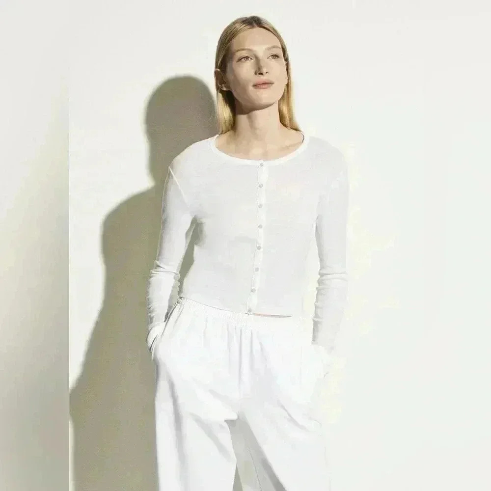 Vince White Long-Sleeve Button-Down Cardigan